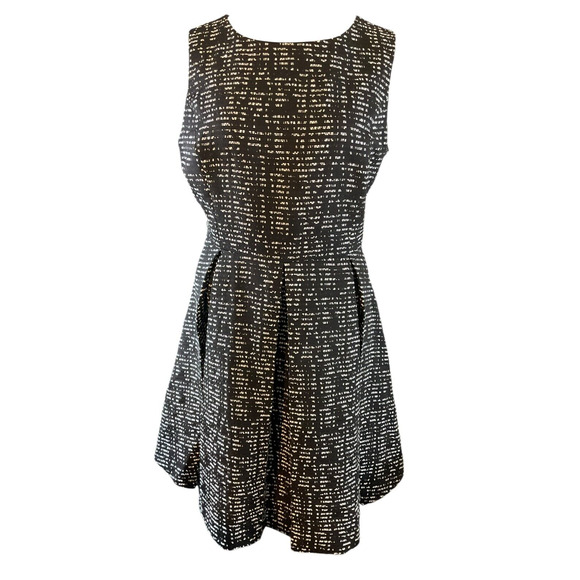 Nine West Black White Abstract Print Fit Flare Sleeveless Dress Large - Picture 1 of 13
